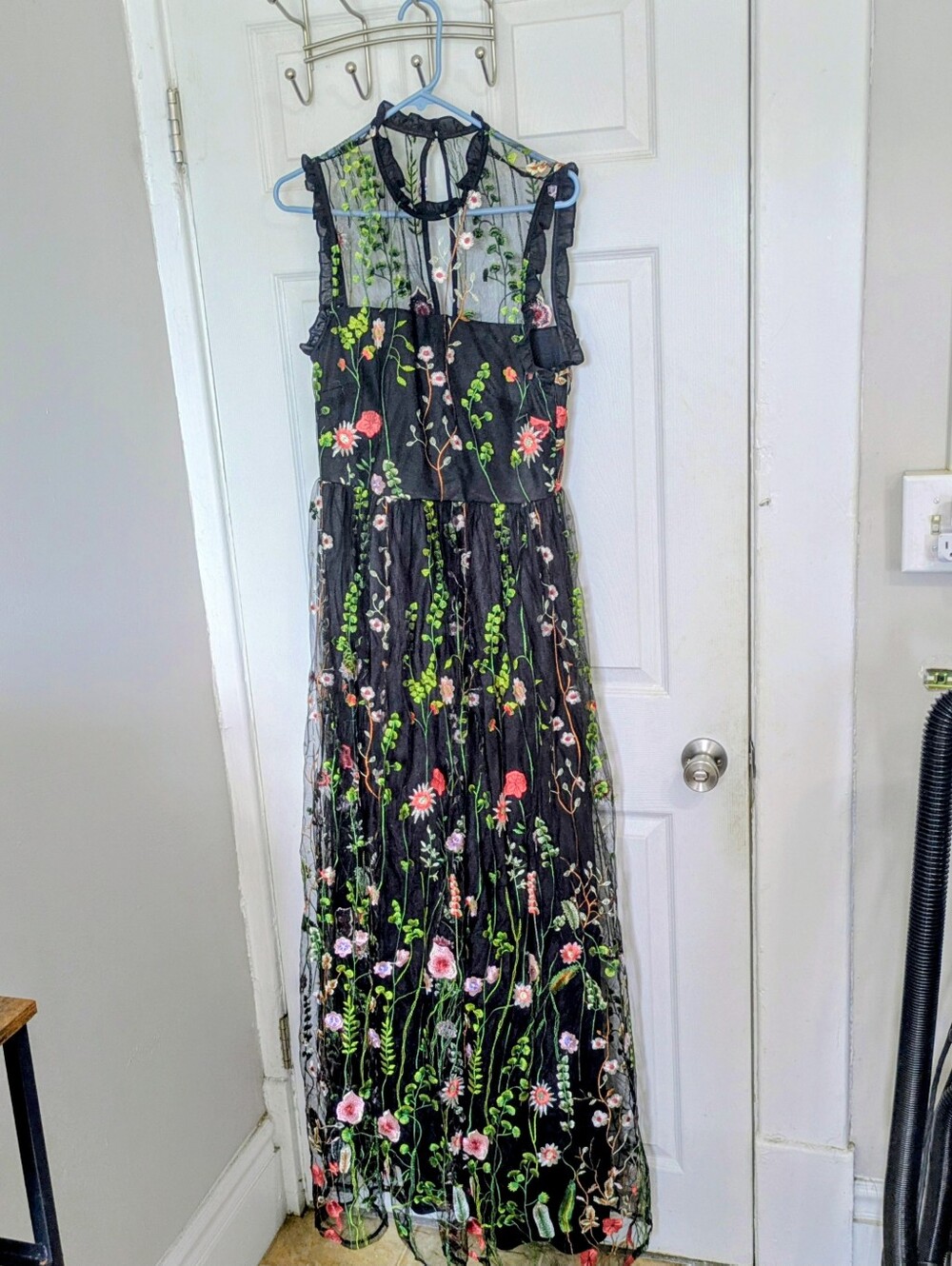 Floral Embroidered City Studio Black Maxi Dress